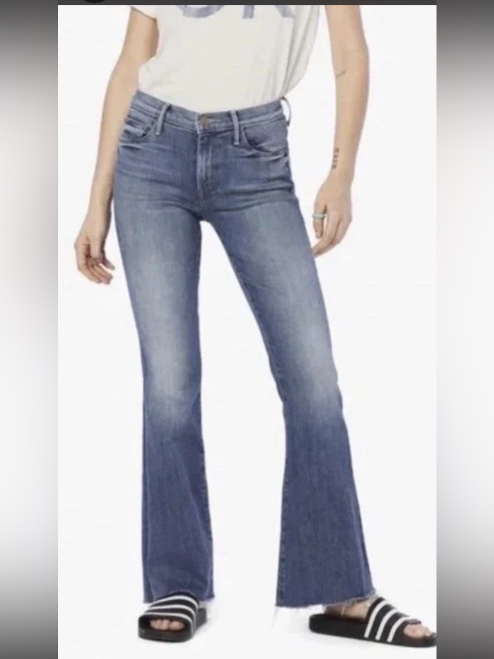 Mother Denim The Weekender Fray Flare Boot Hope On Hop Off Wash Denim Jeans 29